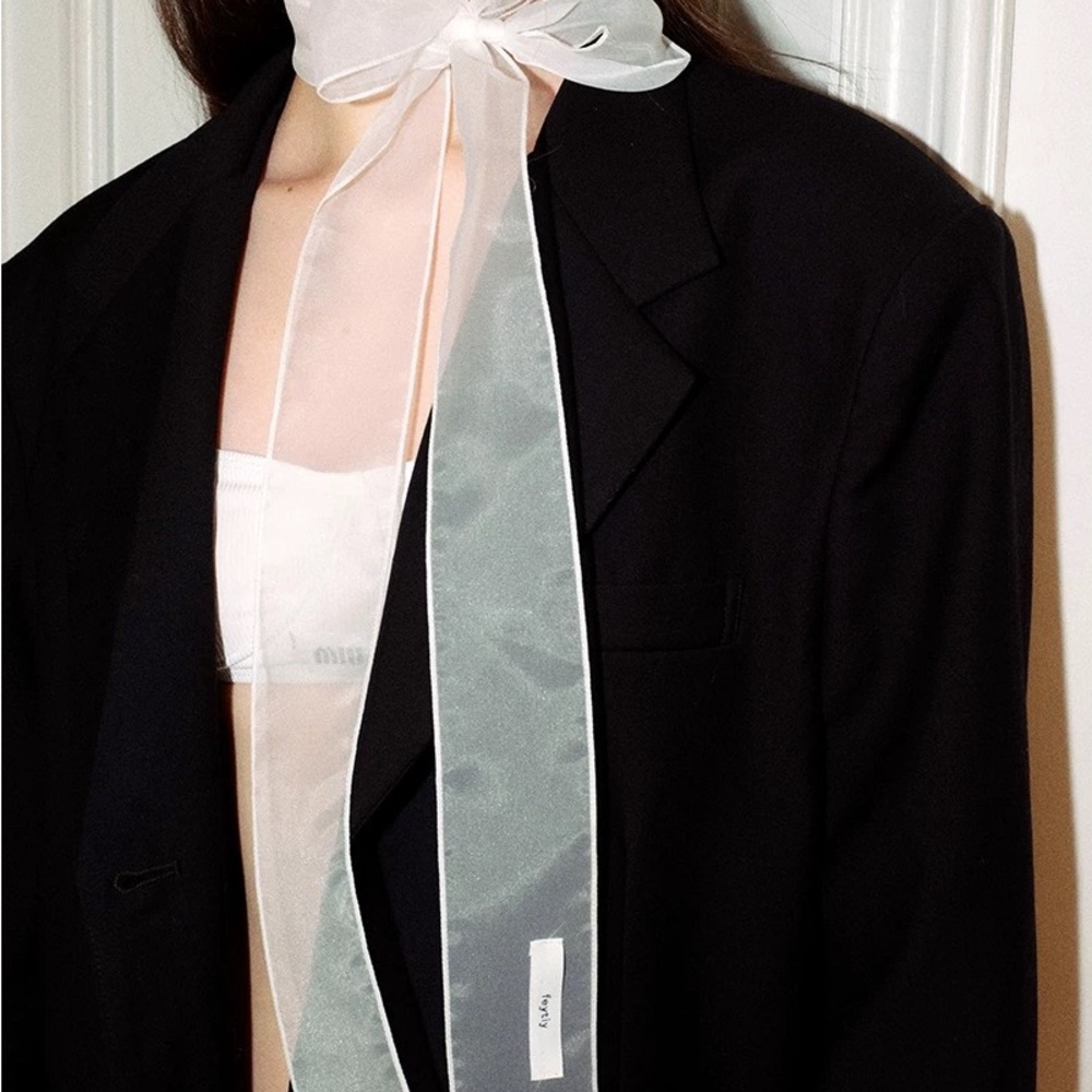 Black Blazer with White Ribbon Detail